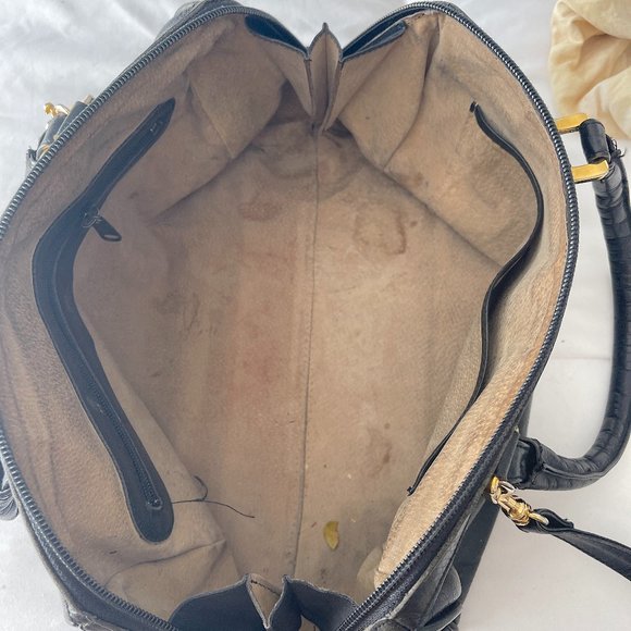 Large Vintage Black Leather HCL Handcrafted Leather Satchel Bag - Picture 10 of 12